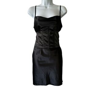 Heiress Beverly Hills Black Satin Slip Mini Corset Cowl Neck Dress Set- Medium